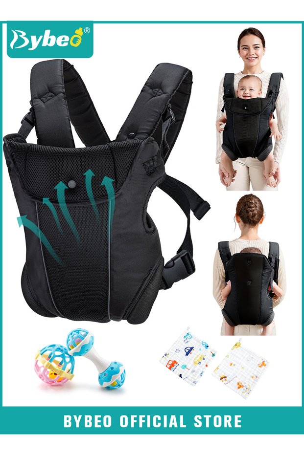 Baby Carrier, Baby Wraps Carrier with 2 Bibs and 2 Rattle Toys Set, Ergonomic Babywearing, Adjustabl