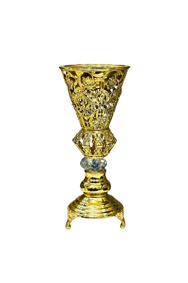 Exquisite Gold Filigree Incense Burner with Crystal Pedestal Base