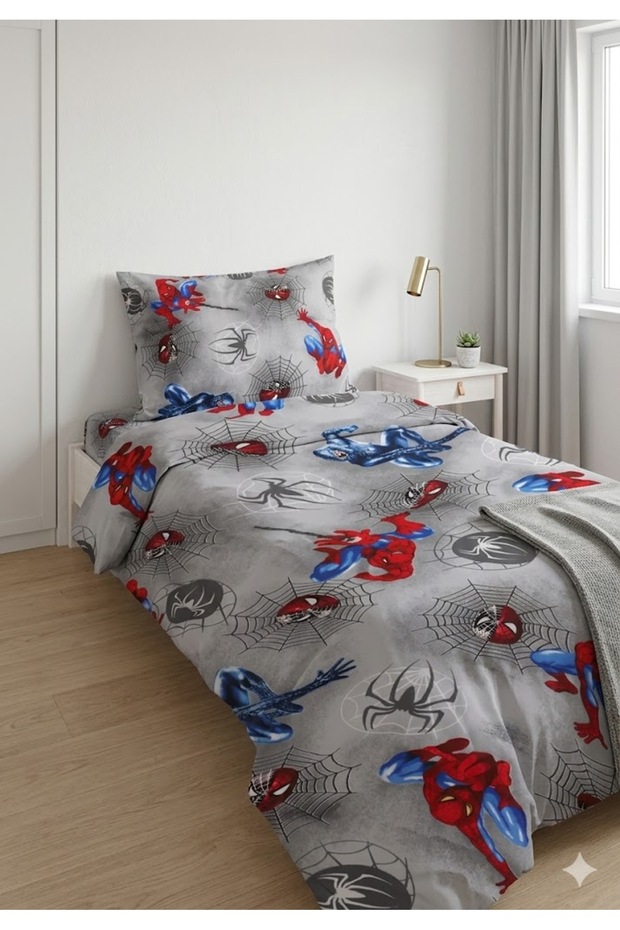 طقم غطاء لحاف فردي من نوع ÖRÜMCEK ADAM منقوش باللون الرمادي - 5