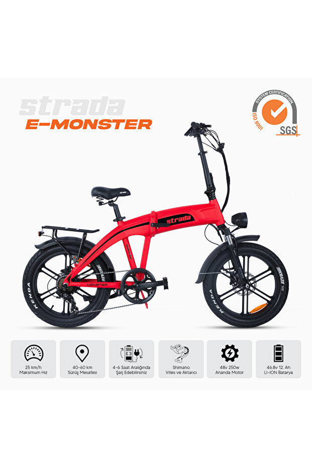 Stradacycles Strada E-Monster 20 Jant Katlanabilir Yüksek Torklu Elektrikli Bisiklet