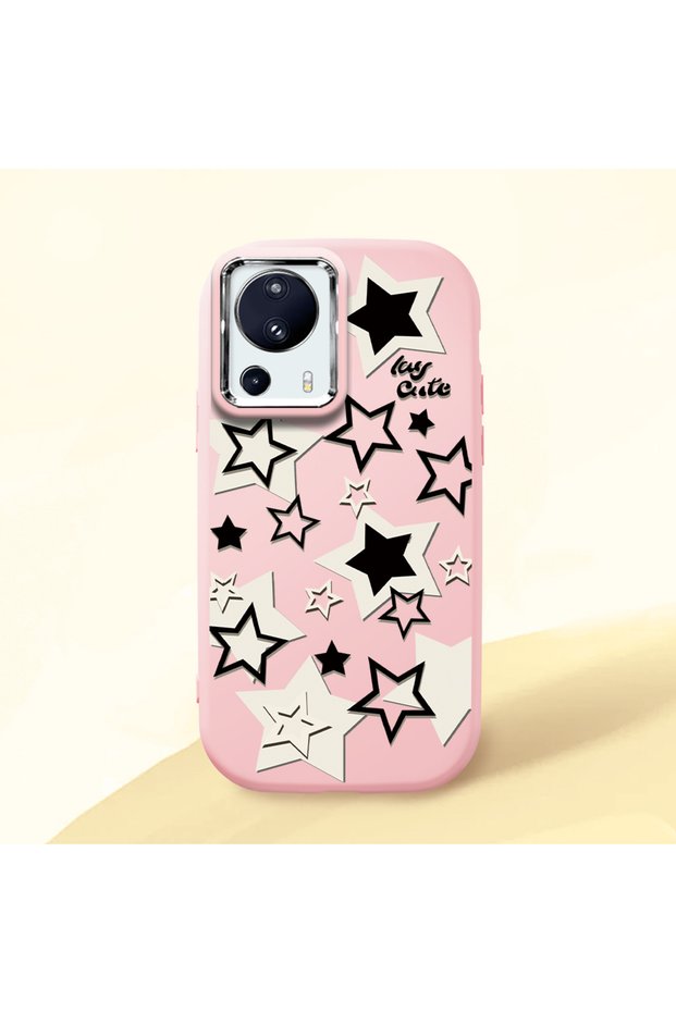 حافظة سيليكون وردية اللون متوافقة مع ماصّ للصدمات كاميرات واقية من السيليكون بنمط نجمة لهاتف Mi 13 Lite