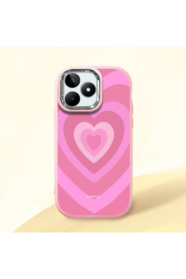 Realme Note 50 Compatible Shock-Absorbing Camera Protected Pink Silicone Case Heart Pattern