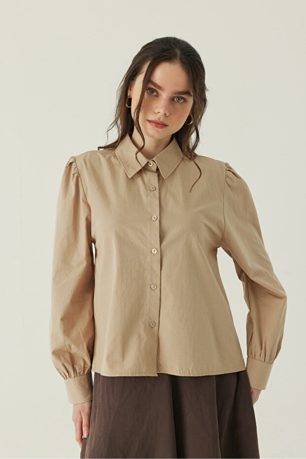 Basic Poplin Gömlek Bej - 3