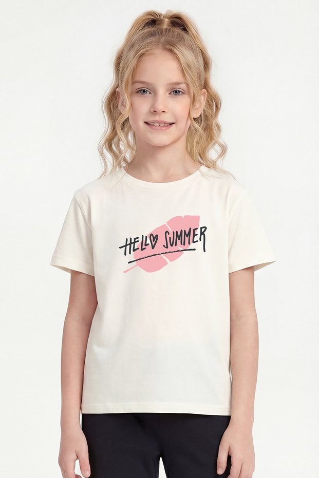 Round Neck Print Detailed Girls' T-Shirt