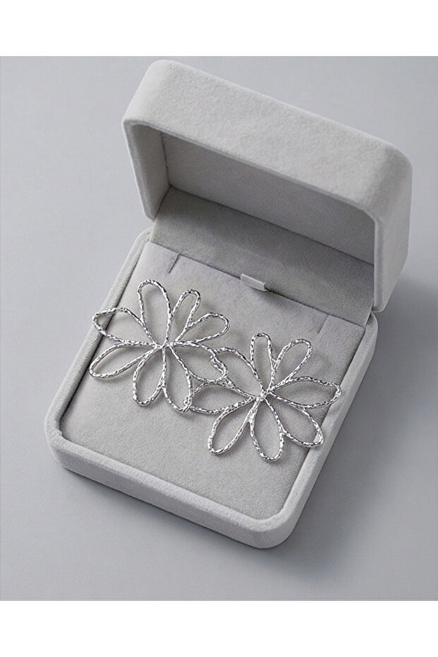 Silver big za flower earrings