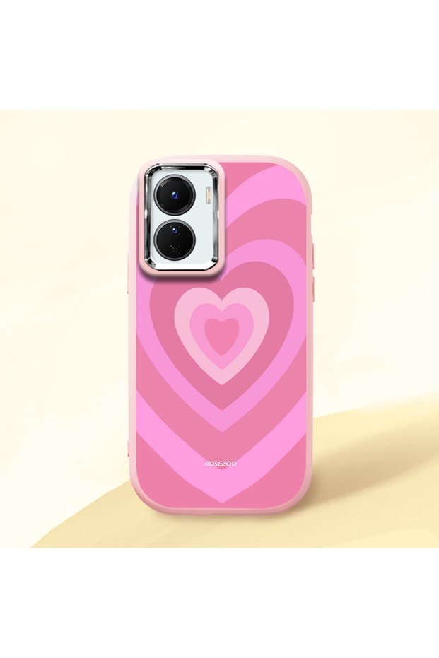 Vivo Y16/Y02S Compatible Shock-Absorbing Camera Protected Pink Silicone Case Heart Pattern