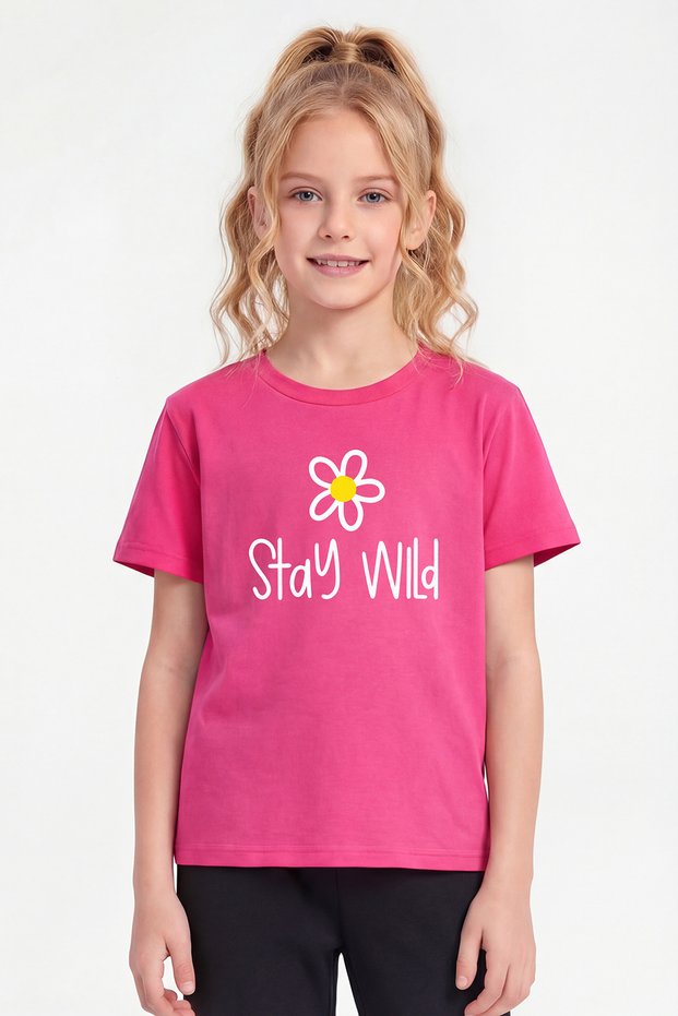 Round Neck Print Detailed Girls' T-Shirt