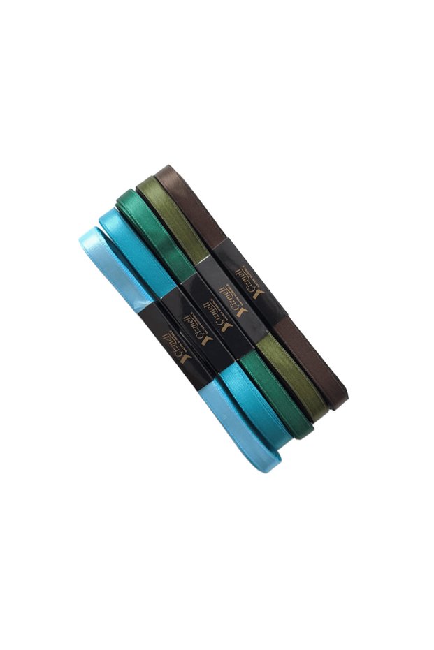 Reversible Satin Ribbons 10 mm 10 m 5 Pieces Blue-Turquoise-Dark Green-Khaki-Brown