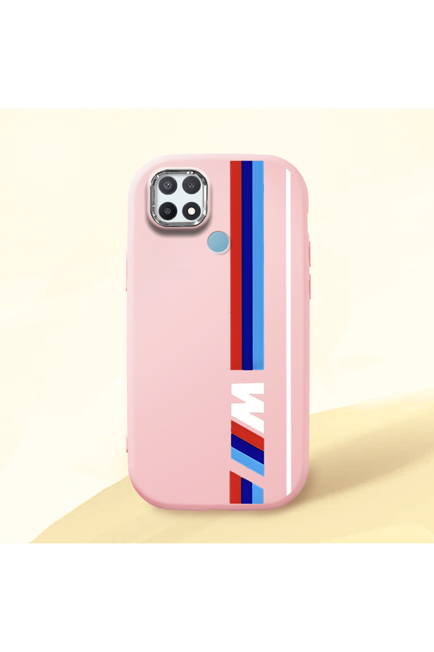 Oppo A15/A15S Compatible Shock-Absorbing Camera Protected Pink Silicone Case Bmw Patterned