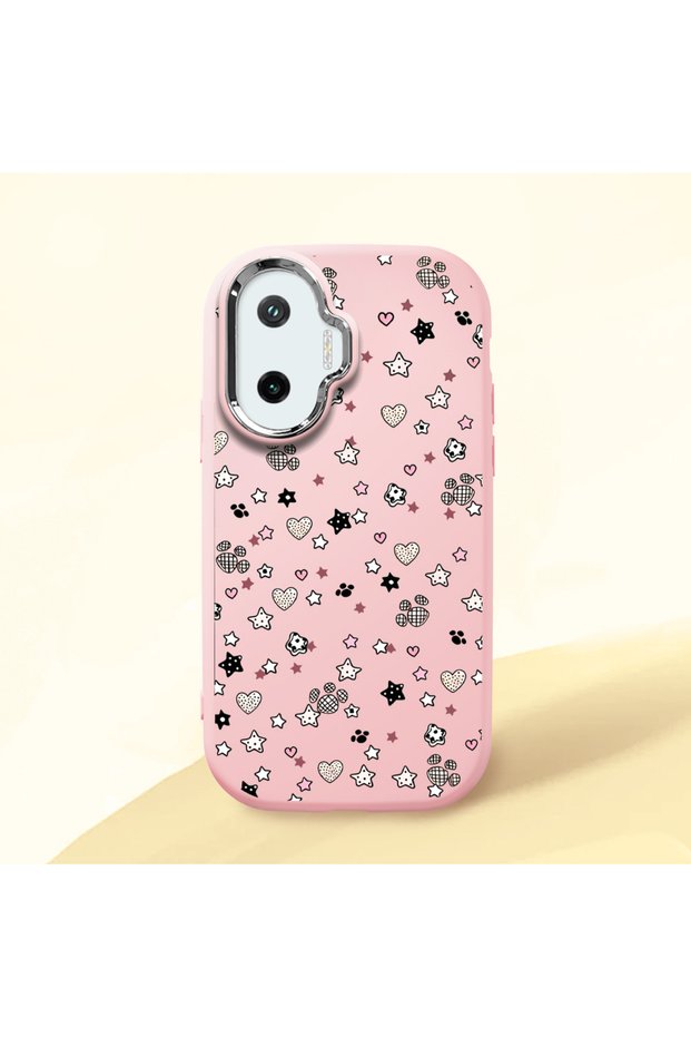 Poco F7 Compatible Shock-Absorbing Camera Protected Pink Silicone Case Heart Pattern
