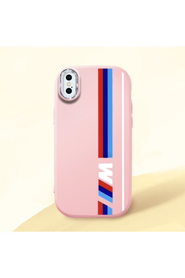 حافظة سيليكون وردية متوافقة مع هاتف iPhone X/XS مع حماية للكاميرا ماصّ للصدمات من BMW منقوش