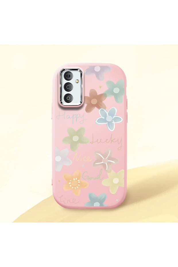 Pink Silicone Case with Shock-Absorbing Camera Protections Compatible with Samsung Galaxy M23/M13 Floral Print