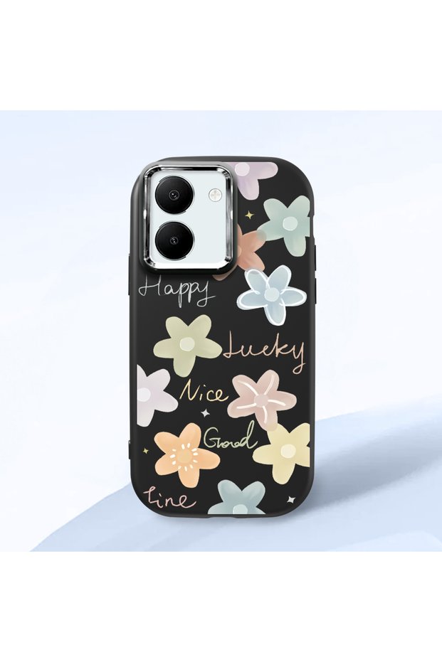 Vivo Y77T/Y78M Compatible Shock-Absorbing Camera Protected Black Silicone Case Floral Print