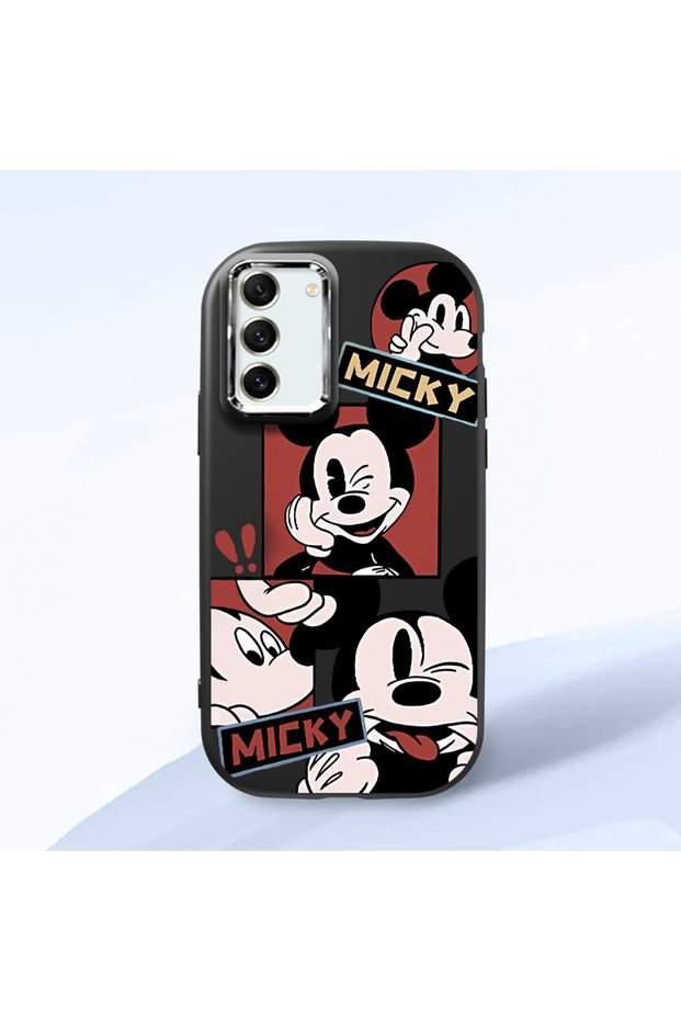 Samsung Galaxy S21 Fe Compatible Shock-Absorbing Camera Protected Black Silicone Case Mickey Patterned