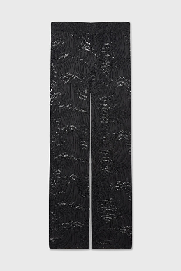 Women's Black Elastic Waist Lace Trousers