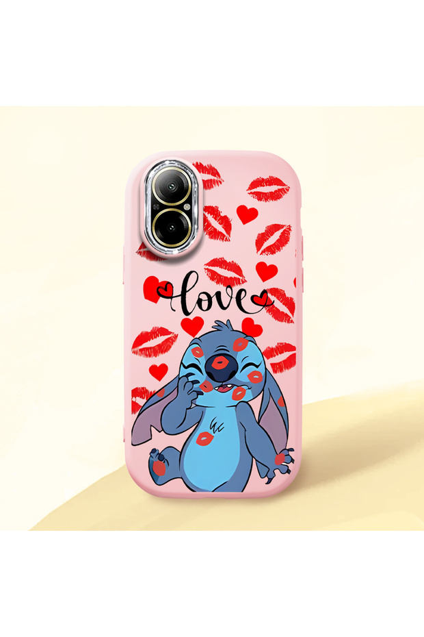 Realme C67 4g Compatible Shock-Absorbing Camera Protected Pink Silicone Case Stitch Patterned