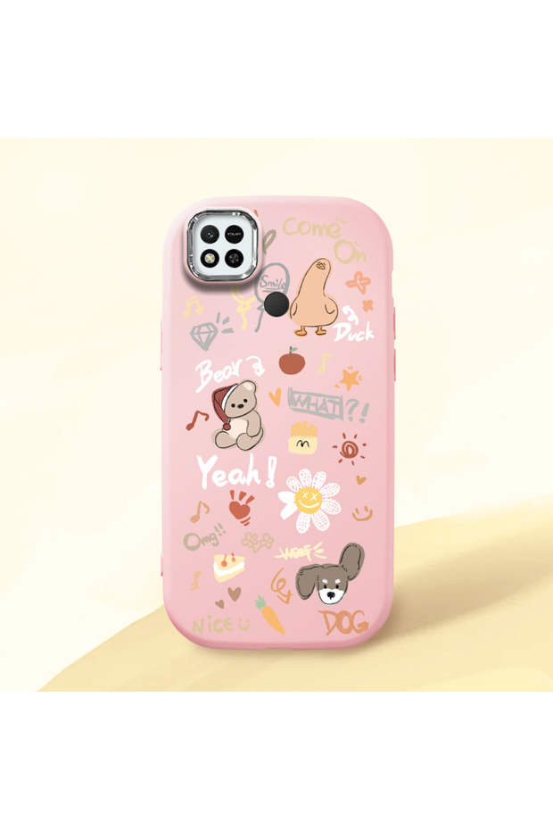 Redmi 9C/10A Compatible Shock-Absorbing Camera Protected Pink Silicone Case Stylish Print