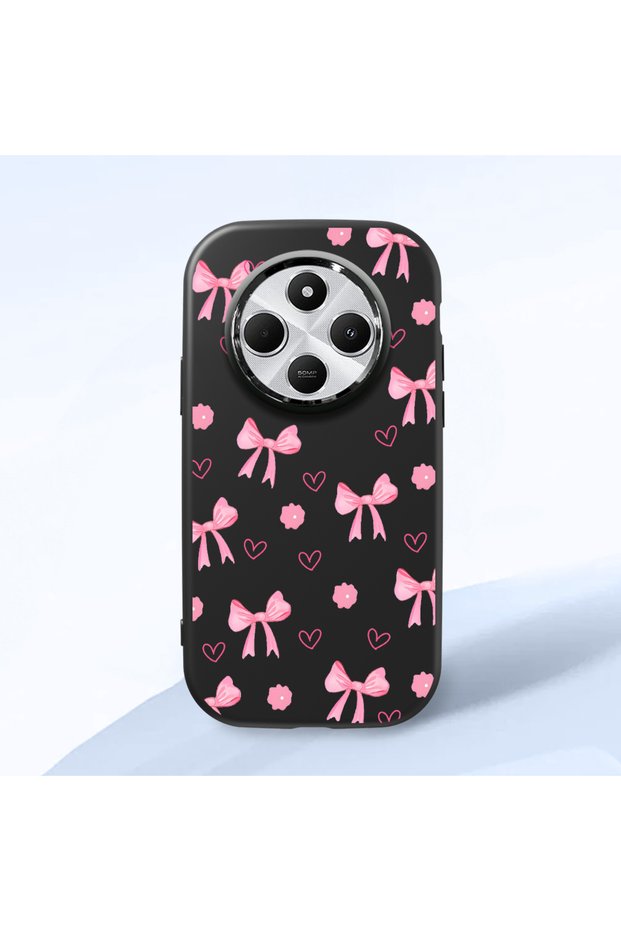 Redmi A4 Compatible Shock-Absorbing Camera Protected Black Silicone Case Bowknot Patterned