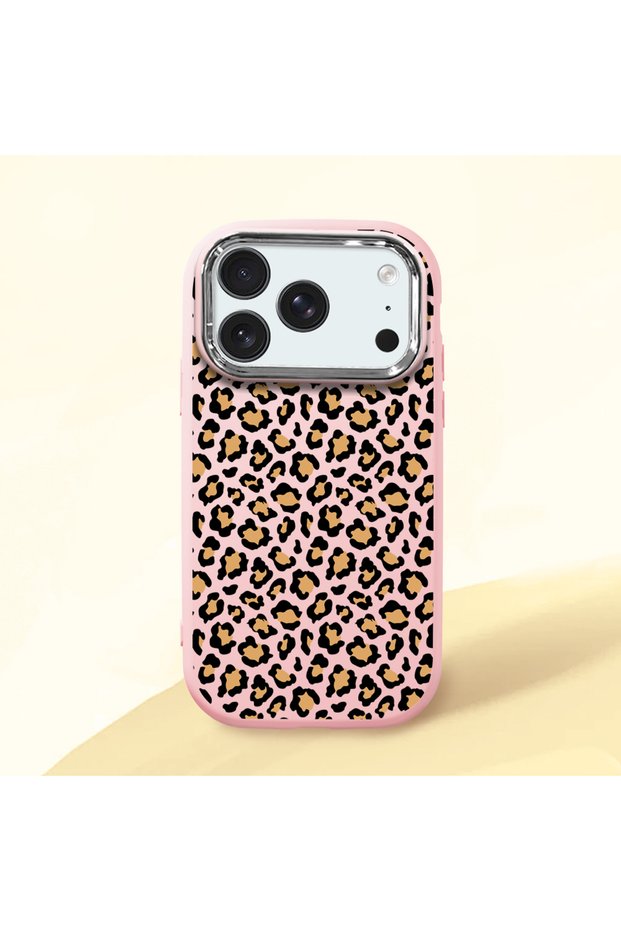 iPhone 17 Pro Compatible Shock-Absorbing Camera Protected Pink Silicone Case Leopard Printed I