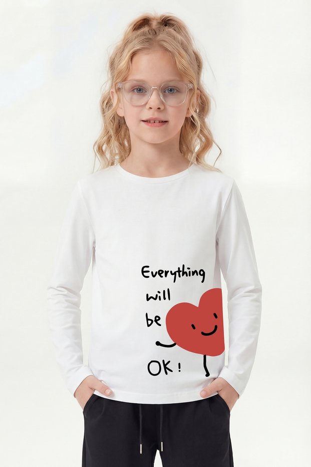Round Neck Print Detailed Long Sleeve Girls' Sweatshirt