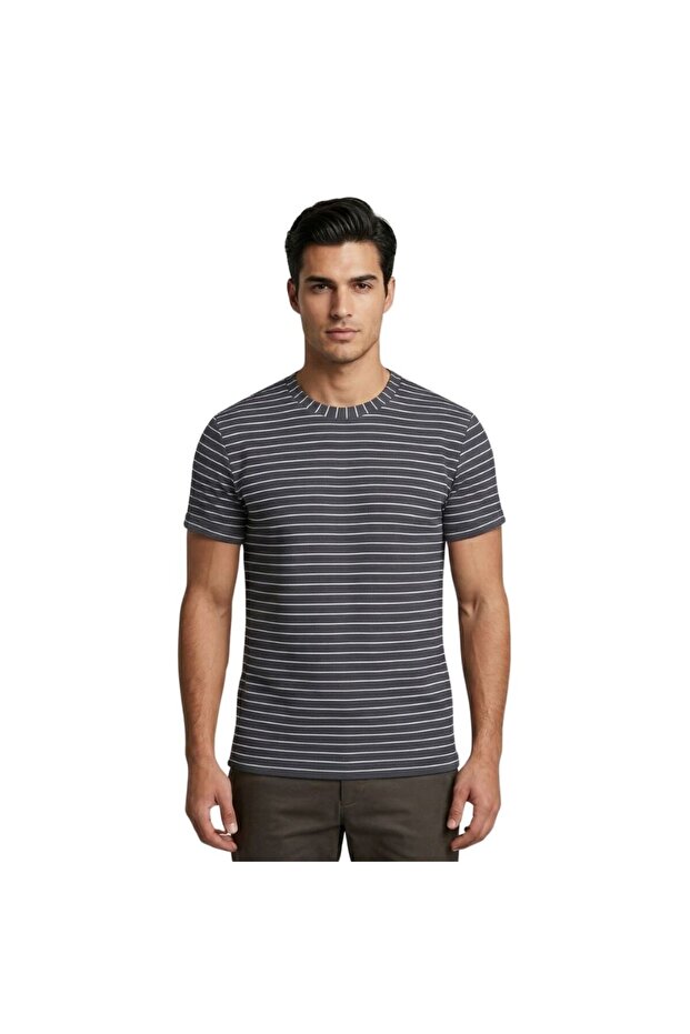 Striped O Neck Men's T-Shirt Ottoban Smoked