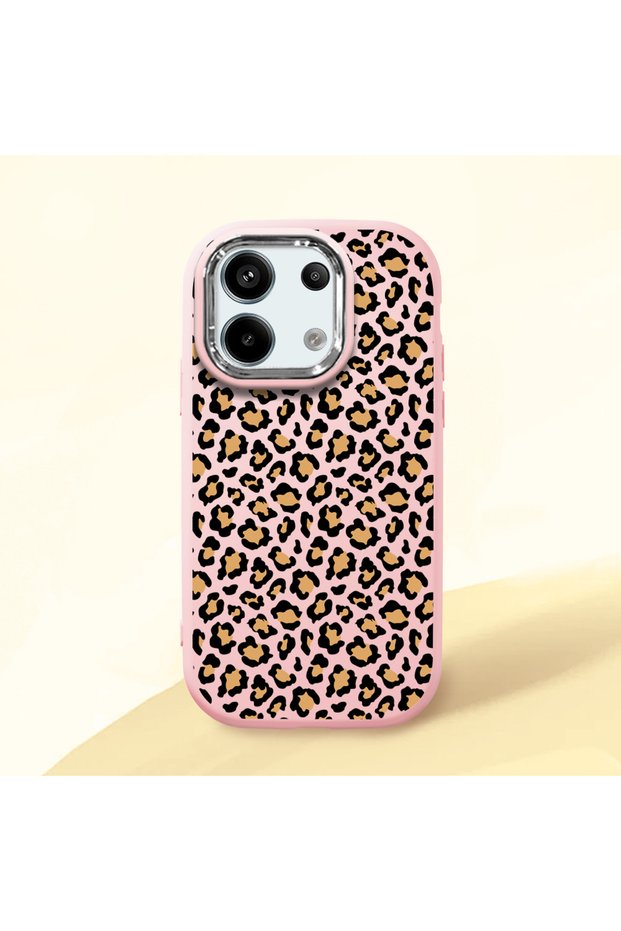 Poco X6 Compatible Shock-Absorbing Camera Protected Pink Silicone Case Leopard Printed I