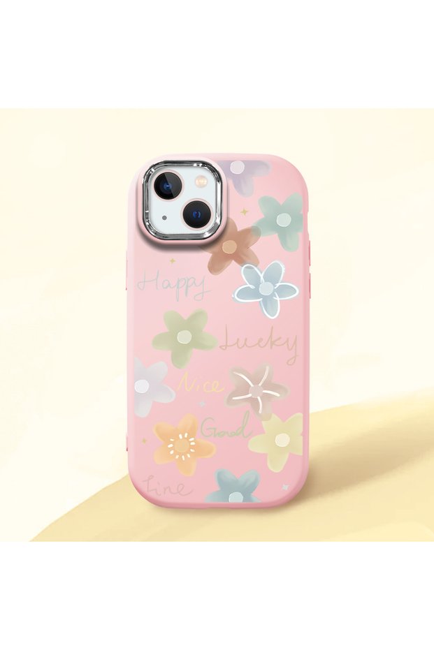 Pink Silicone Case with Shock-Absorbing Camera Protections Compatible with iPhone 15 Plus/14 Plus Floral Print