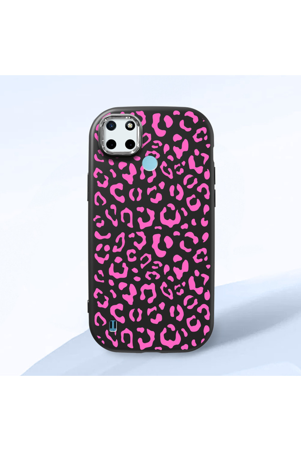 Realme C21Y/C25Y Compatible Shock-Absorbing Camera Protected Black Silicone Case Leopard Printed I