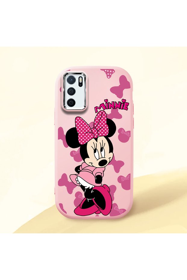 Oppo A55 4g Compatible Shock-Absorbing Camera Protected Pink Silicone Case Mickey Patterned