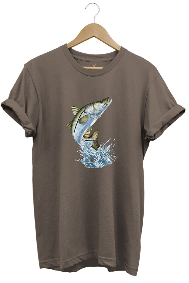 Unisex Fishing Printed Sea Bass Basic Regular Fit T-Shirt