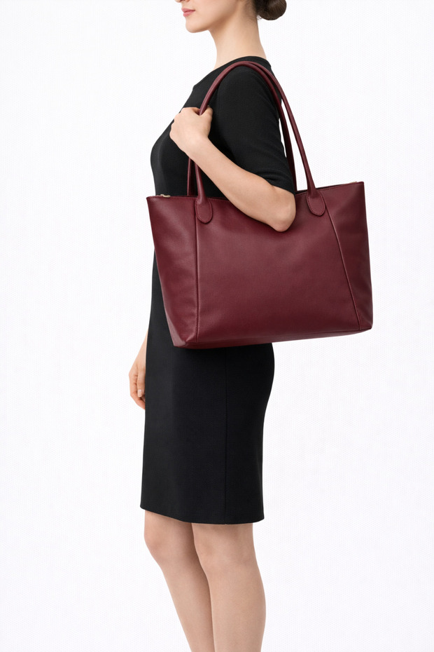 Women's Burgundy Tote Bag – Large Volume Daily Bag Shoulder Bag