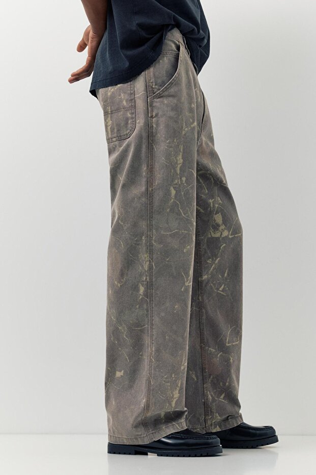 Desenli geniş paça jean - 4