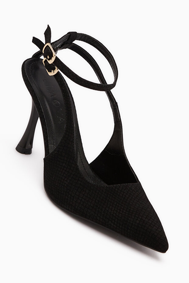 Jamie Black Snake Patterned Ankle Length Buckled Women's Heeled Shoes