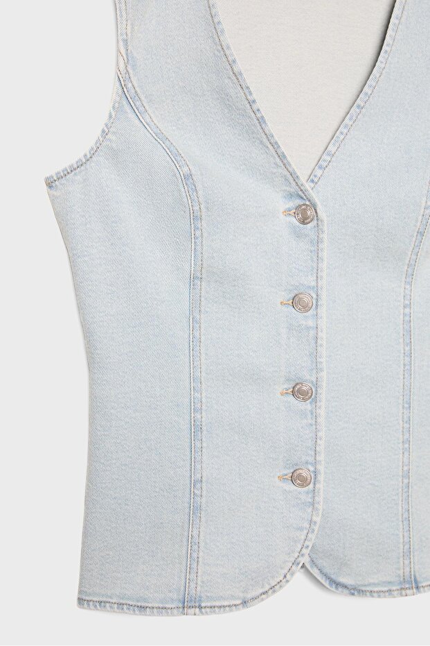 Vücuda oturan denim üst - 8