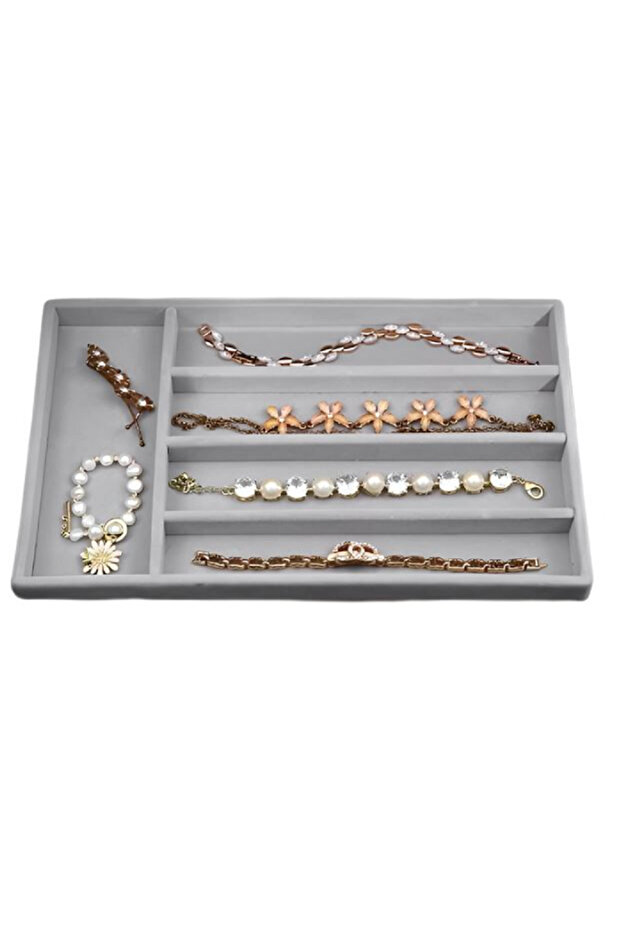 Jewelry Organizing Box - General - Gray Velvet 29X17.8 cm