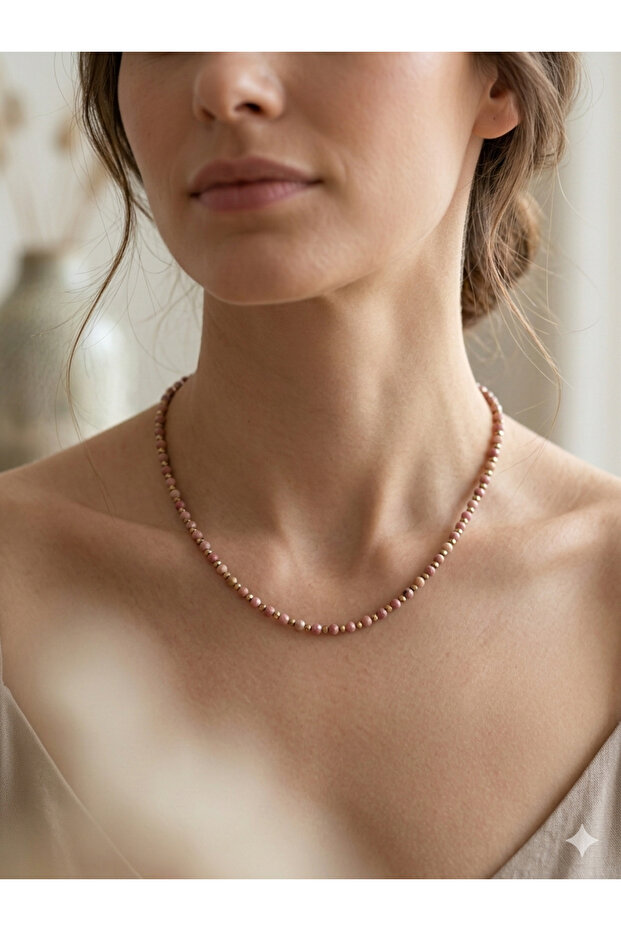 Rodonite Natural Stone 4mm Handmade Necklace