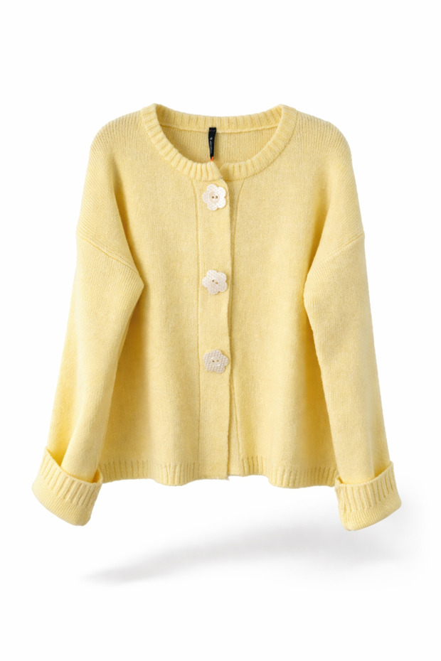 Daisy Bloom Floral Buttoned Cardigan Women's Yellow