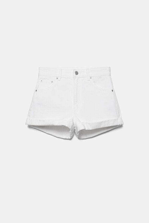 Mom fit paçası kıvrık denim şort - 7