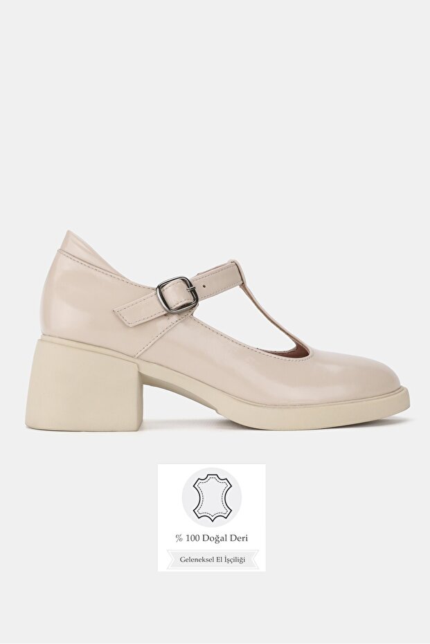 Women's Beige Patent Leather Genuine Natural De Leather 6-41 Size Ankle Strap Shoes