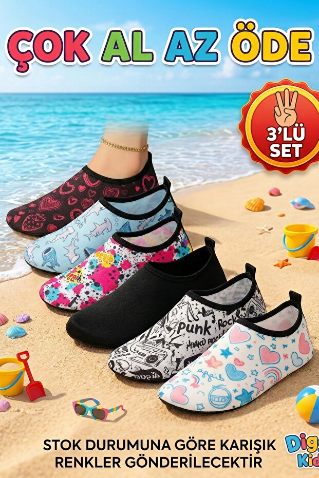 3-Piece Children's Non-Slip Sole Deniz Pool and Beach Shoes