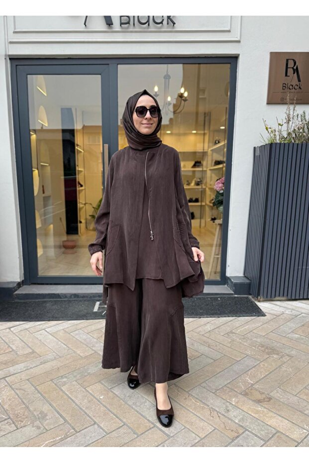 39208 Patterned Women's Set Brown - 2