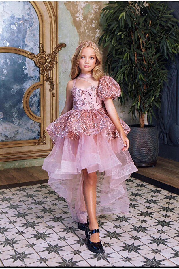 Sequined Single Sleeve Children's Dress