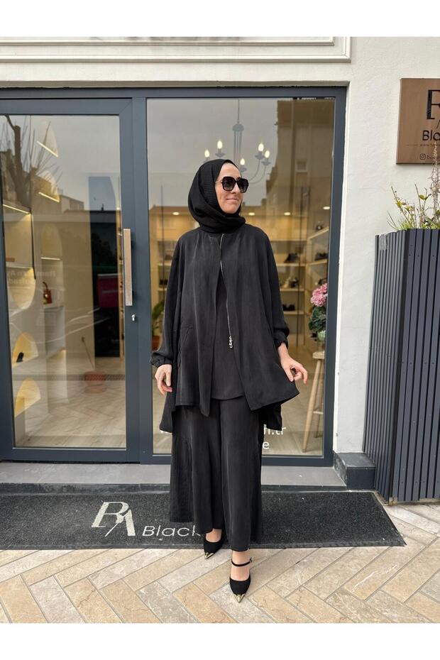 39208 منقوش طقم نسائي أسود - 1