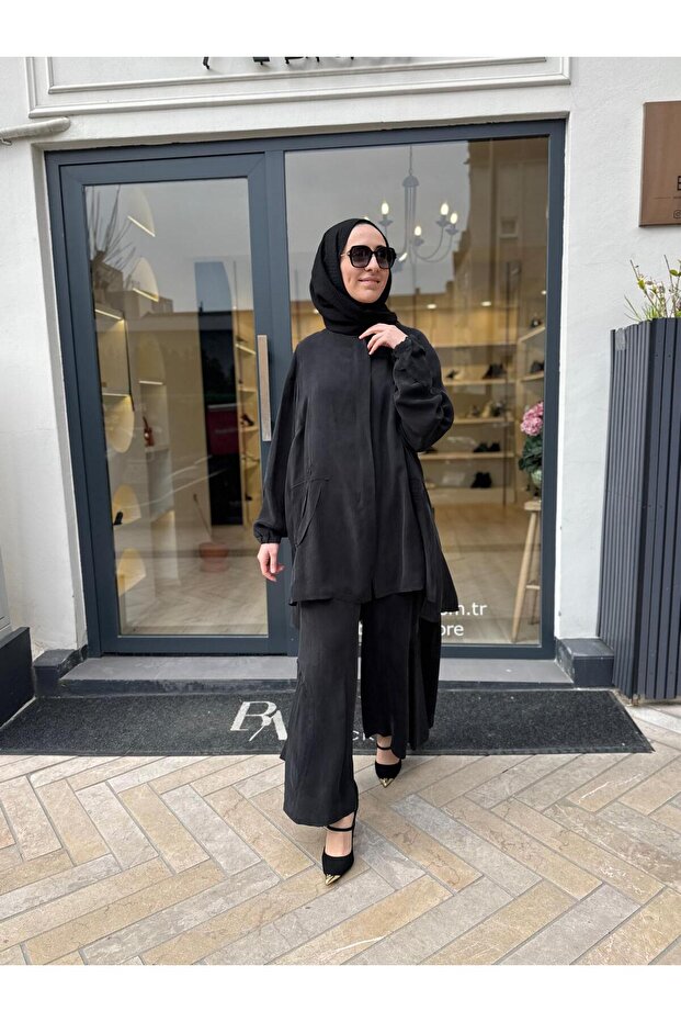 39208 منقوش طقم نسائي أسود - 2