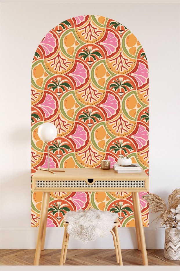 Colorful Citrus Patterned Wall Sticker – Retro Fruit Wall Decor Bohemian Oval