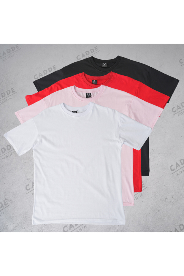 Women's 4-Pack T-Shirt 100% Cotton Crew Neck Comfortable Fit White-Red -Black-Pink T-Shirt
