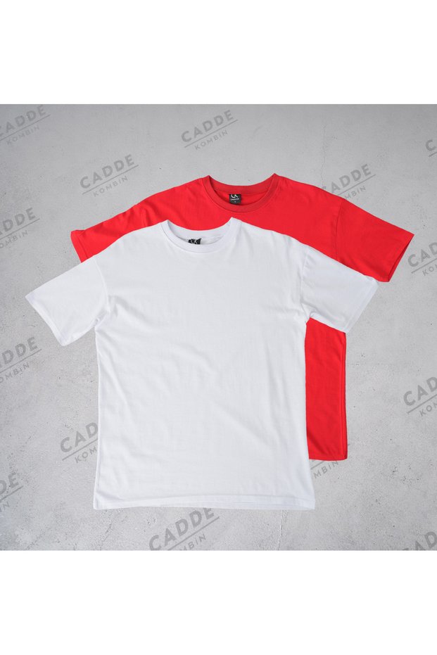 Women's 2-Pack T-Shirt 100% Cotton Crew Neck Comfort Fit White - Red T-Shirt