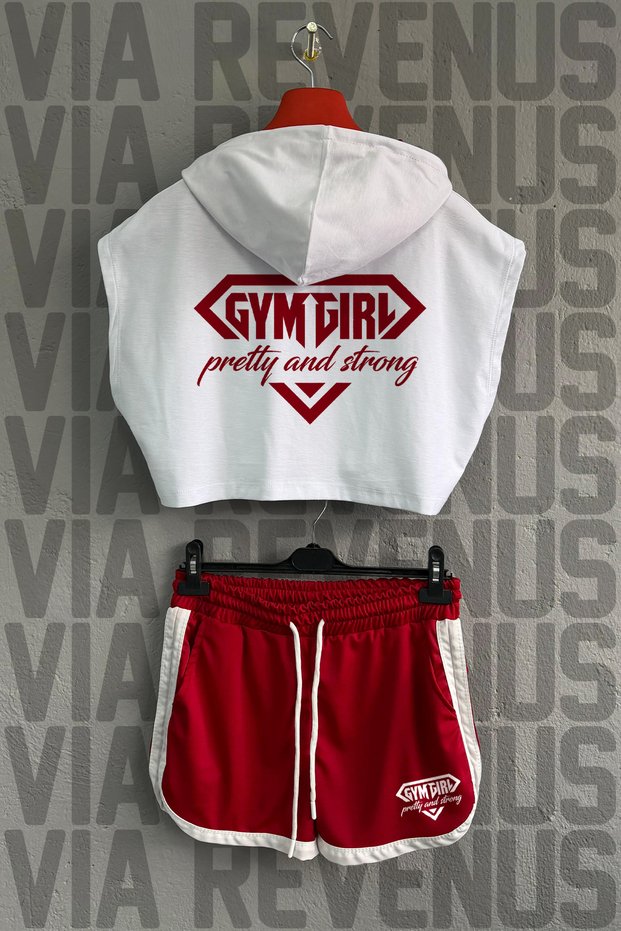 Gym Girl Printed 100% Cotton Hooded Sleeveless Cropped and Special Jersey Fabric Shorts Women's Sports Set