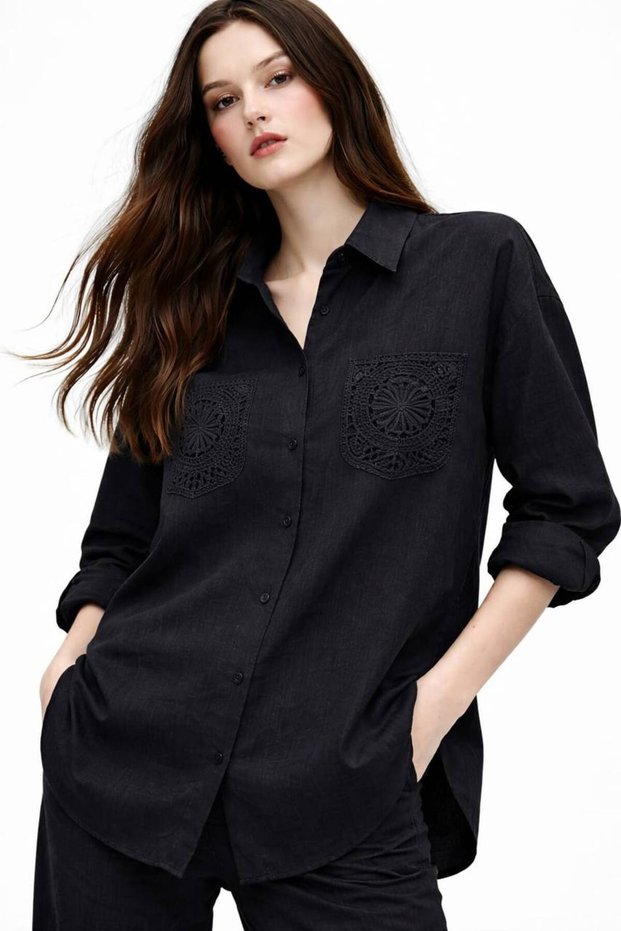 Egzoti̇k Asorti̇k Women's Da Lace E Pocketed Unique Elastic Waist Loose Trousers Two-Piece Suit