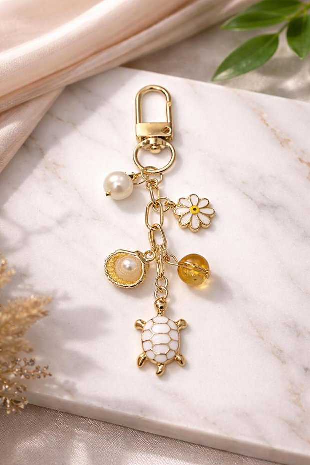 Lucky Turtle Gold Charm with Keychain Citrines, Natural Stones and Pearl Detail – Ç Bag Wallet